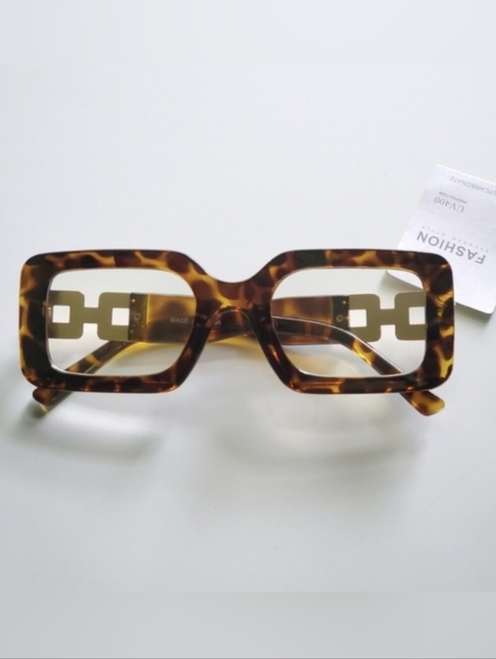 Brown Rectangular Chain-Temple Fashion Glasses